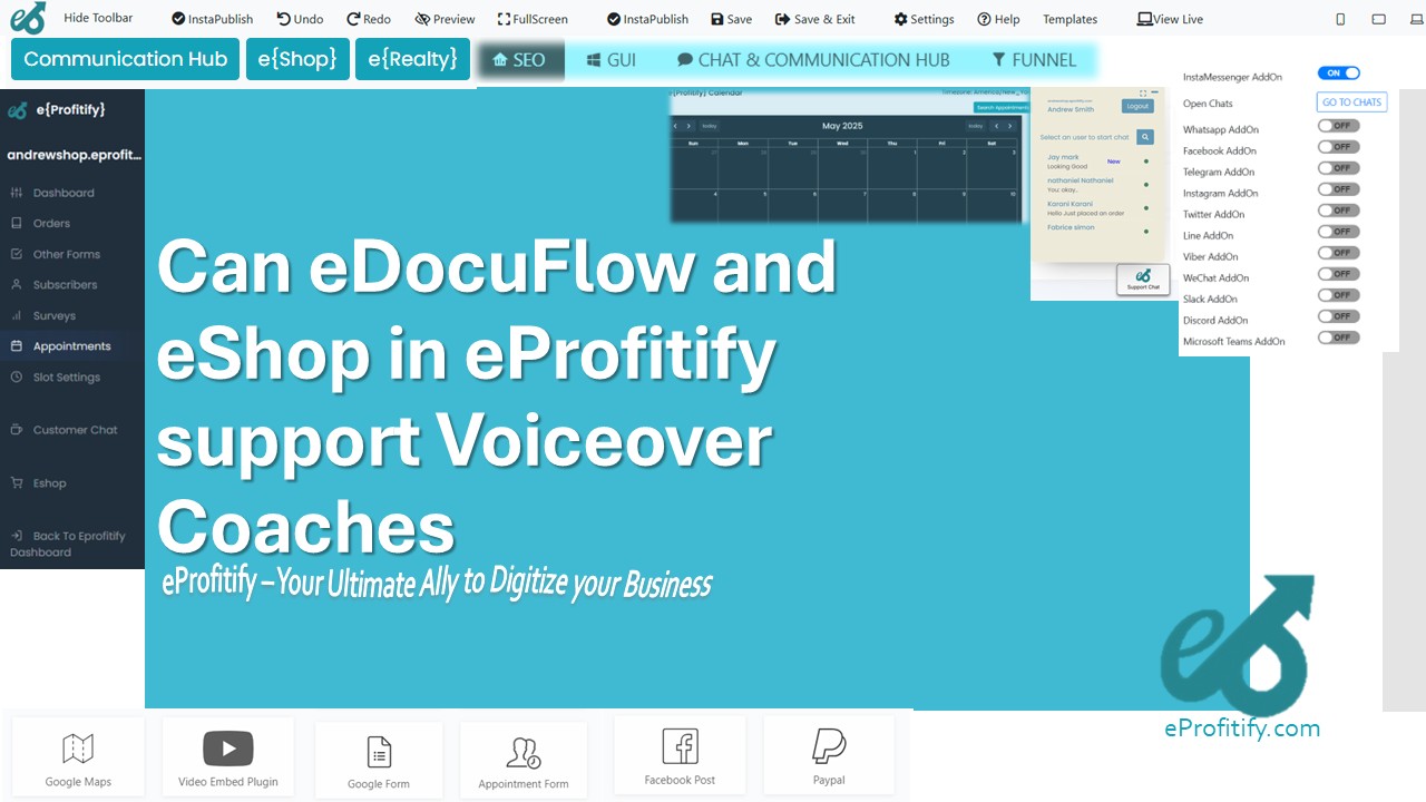 Can eDocuFlow and eShop in eProfitify support Voiceover Coaches